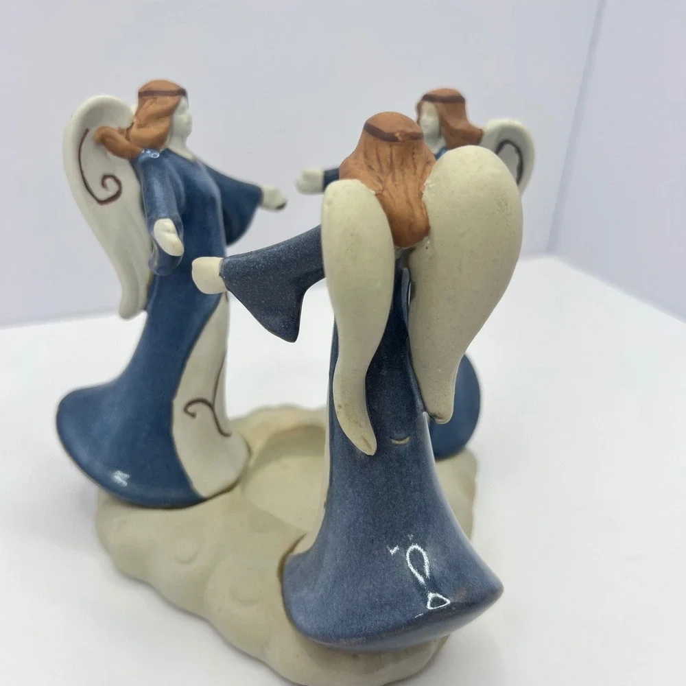 Blue Angel Candle Holder Ceramic Pottery Votive Cottage Christmas Farmhouse‎
